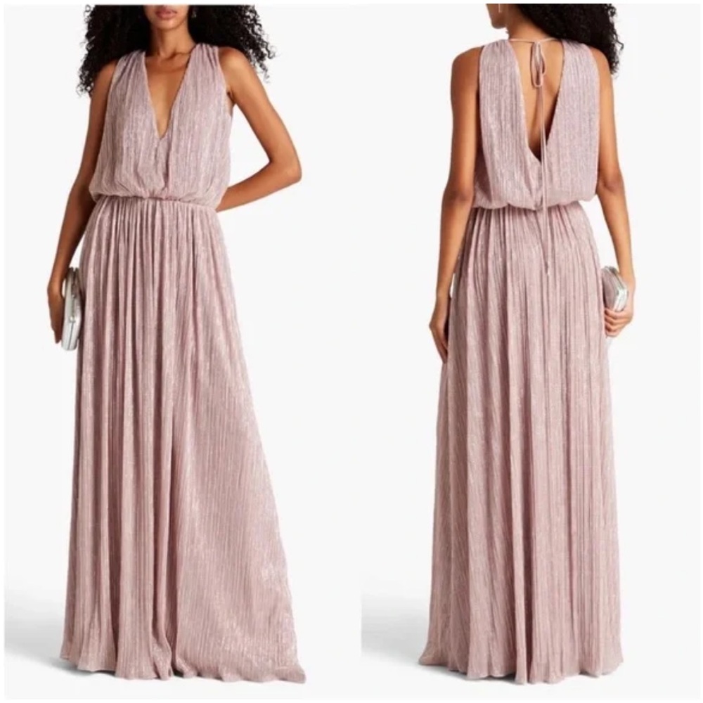 Halston Adler Jersey Shimmer Pleated Maxi